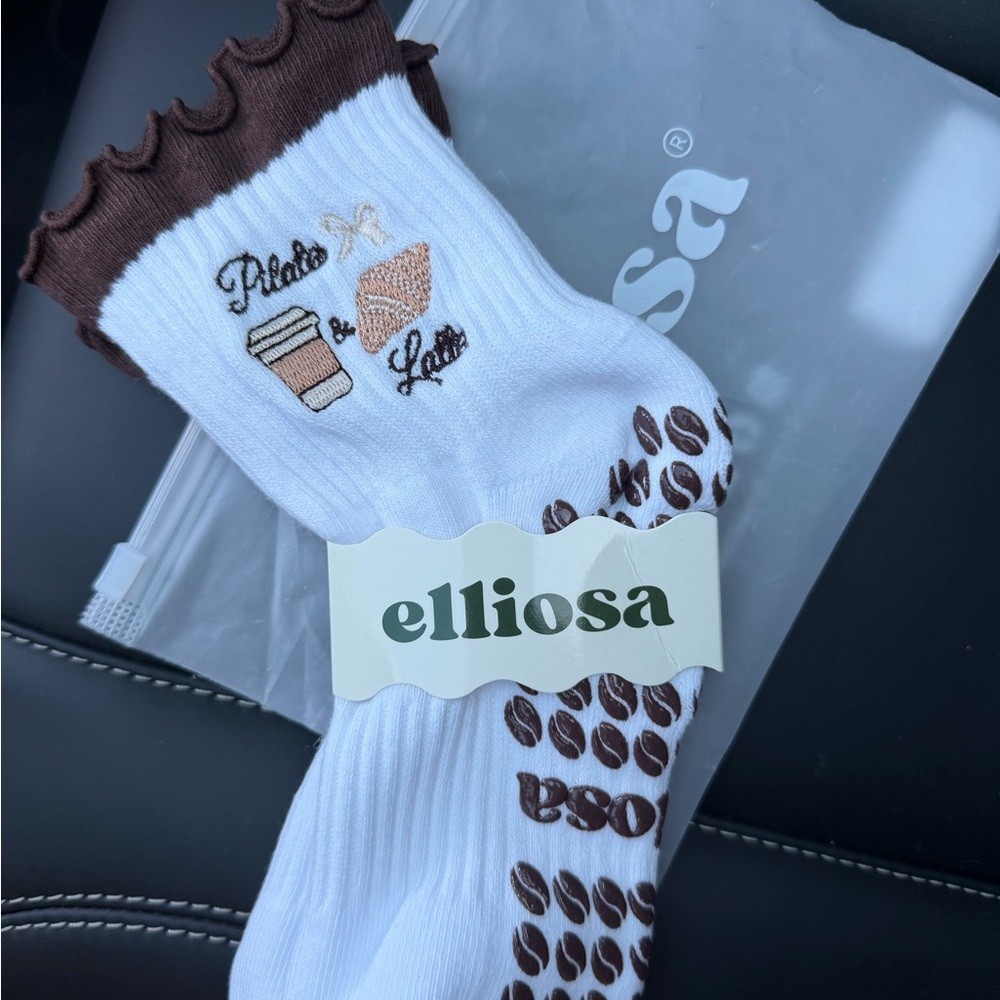 White & Brown Coffee Pilates Crew Socks - Women